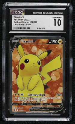 Full Art - Pikachu V Pokemon Sword & Shield Brilliant Stars CGC 10 Gem Mint - Image 1