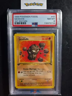 First Edition 1999 Pokemon Fossil 47/62 Geodude PSA NM-MT 8 - Image 1