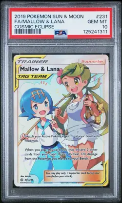 2019 Pokemon Sun & Moon Mallow & Lana FA Cosmic Eclipse #231 PSA 10 - Image 1