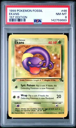 PSA 8 NM/MT1999 POKEMON FOSSIL 46 EKANS 1ST EDITION ENGLISH - Image 1