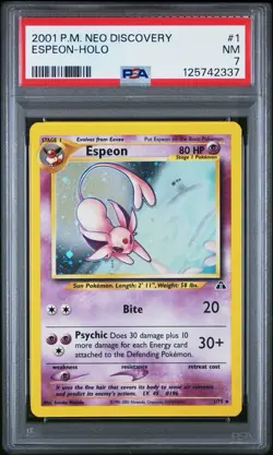 Pokemon Espeon Holo Neo Discovery 1/75 Unlimited Holo Rare PSA 7 - Image 1