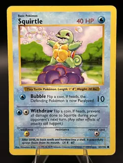 1999 Pokemon Game Base Shadowless - Squirtle #63/102 - Image 1