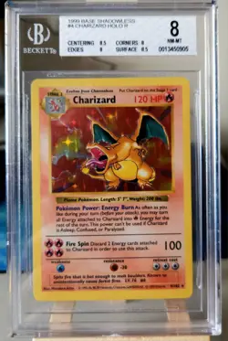 1999 Pokemon Base Set Shadowless Charizard Holo #4 BGS 8 NM-MT WOTC Graded - Image 1