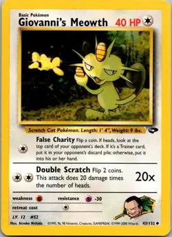 Gym Challenge #043/132 Giovanni's Meowth Pokemon Moderately Played - Image 1
