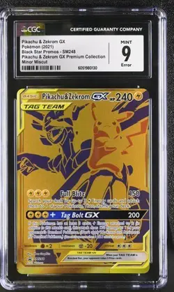 Pokemon CGC 9 Error Minor Miscut Pikachu & Zekrom GX SM248 Black Star Promo Mint - Image 1