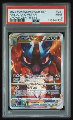 PSA 9 Lucario VSTAR Full Art #291 – 2023 Pokemon SWSH Crown Zenith ETB - Image 1