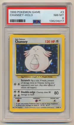 PSA 8 Pokemon Base Set Unlimited Holo Rare Chansey 3/102 NM/MINT Condition! - Image 1