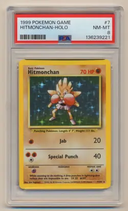 PSA 8 Pokemon Base Set Unlimited Holo Rare Hitmonchan 7/102 NM/MINT Condition! - Image 1