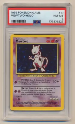 PSA 8 Pokemon Base Set Unlimited Holo Rare Mewtwo 10/102 NM/MINT Condition! - Image 1
