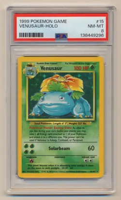 PSA 8 Pokemon Base Set Unlimited Holo Rare Venusaur 15/102 NM/MINT Condition! - Image 1