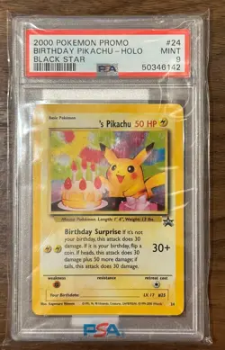 🌀SWIRL🌀 2000 Happy Birthday Pikachu Black Star Promo 24 English Original Holo - Image 1