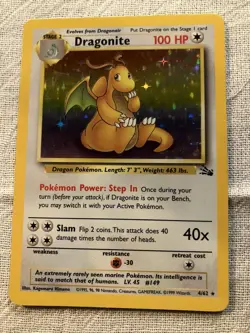 Pokemon TCG Dragonite Fossil Set Holo Rare Card 4/62 1999 - Image 1