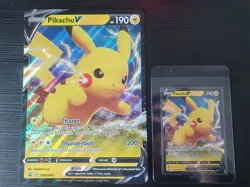 Pokemon TCG Cards Pikachu V SWSH061 Black Star Promo JUMBO & Regular Pikachu - Image 1