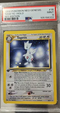 2000 Pokemon 1st Edition American Neo Genesis TOGETIC - HOLO Card # 16 PSA-9 - Image 1