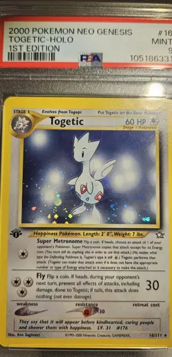 2000 Pokemon 1st Edition American Neo Genesis TOGETIC - HOLO Card # 16 PSA-9 - Image 4