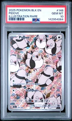 2025 POKEMON BLK EN-BLACK BOLT ILLUSTRATION RARE #148 PIDOVE PSA 10 - Image 1
