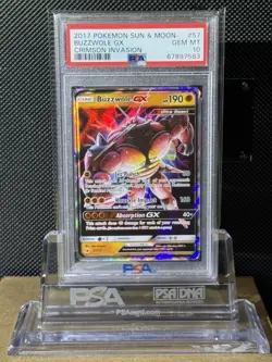 2017 Pokemon Sun & Moon 57 Buzzwole GX Crimson Invasion PSA 10 - Image 1