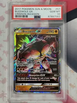 2017 Pokemon Sun & Moon 57 Buzzwole GX Crimson Invasion PSA 10 - Image 3