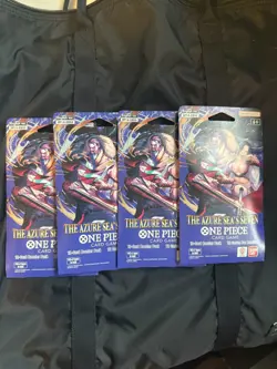 4 x One Piece OP14 - THE AZURE SEA’S SEVEN - Sleeved Blister Booster Packs Lot - Image 1