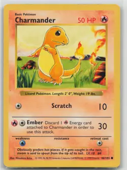 SHADOWLESS Pokemon Card Charmander Common Base Set (Shadowless) 046/102 Vintage - Image 1