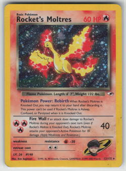 Rocket’s Moltres - 12/132 - Gym Heroes 2000 - Holo Rare Damaged Pokemon Card - Image 1