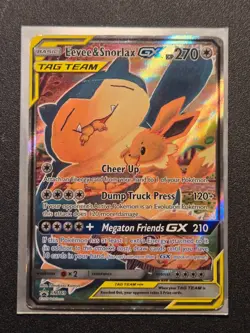 Pokemon TCG Eevee & Snorlax GX Black Star Promo Holo SM169 TAG TEAM Full Art - Image 1