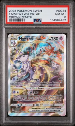 2023 Pokemon Sword Shield Crown Zenith Mewtwo Vstar GG44/GG70 PSA 8 - Image 1