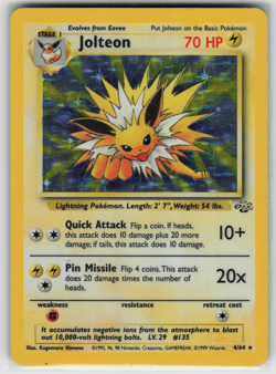 Jolteon - 4/64 Jungle Unlimited Holo Rare Pokemon Card TCG. WoTC MP - Image 1
