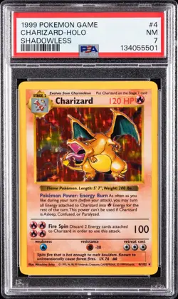 1999 POKEMON BASE SET SHADOWLESS #4 CHARIZARD-HOLO PSA 7 - Image 1