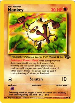 Pokemon TCG Mankey Jungle 55/64 Regular Unlimited Common LP - Image 1
