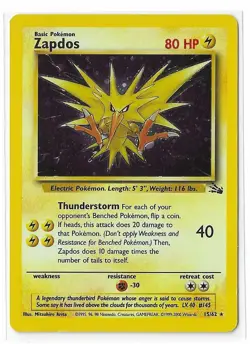 Zapdos 15/62 Unlimited Fossil Holo Rare WOTC Vintage Pokemon TCG Card NM - Image 1