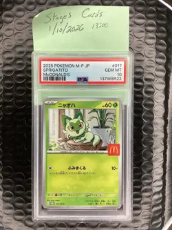 2025 POKEMON JAPANESE M-P PROMO MCDONALD'S #017 SPRIGATITO PSA 10 - Image 1