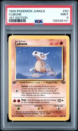 1999 Pokemon Jungle 1st Edition Cubone 50 FRESHLY GRADED PSA 9 MINT - Image 1