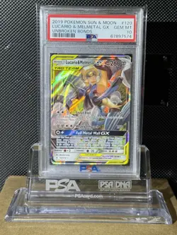2019 POKEMON SUN & MOON UNBROKEN BONDS #120 LUCARIO & MELMETAL GX PSA 10 - Image 1