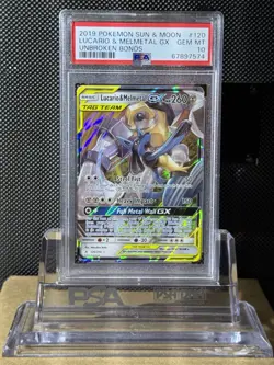 2019 POKEMON SUN & MOON UNBROKEN BONDS #120 LUCARIO & MELMETAL GX PSA 10 - Image 2