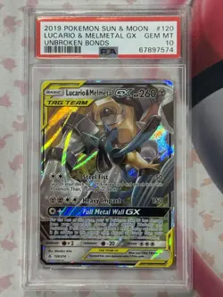 2019 POKEMON SUN & MOON UNBROKEN BONDS #120 LUCARIO & MELMETAL GX PSA 10 - Image 4