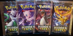Pokemon Sun & Moon Hidden Fates Four Booster Packs Full Art Set Sealed 609411429020 - Image 1