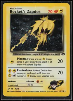 Pokemon TCG Rocket's Zapdos #015/132 Gym Challenge - Image 1