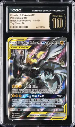 2019 POKEMON BLACK STAR PROMOS TAG TEAM TIN PIKACHU & ZEKROM GX CGC 10 PRISTINE - Image 1