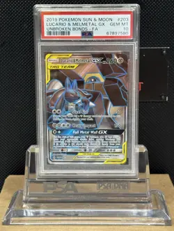 2019 Pokemon S & M Unbroken Bonds FA/ Lucario & Mental GX 203/214 PSA 10 - Image 1