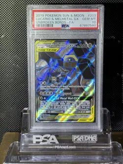 2019 Pokemon S & M Unbroken Bonds FA/ Lucario & Mental GX 203/214 PSA 10 - Image 3