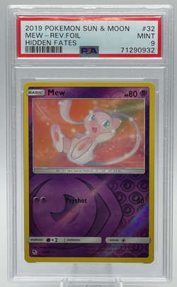 2019 POKEMON SUN & MOON HIDDEN FATES #32 MEW-REVERSE FOIL PSA 9 MINT - Image 1