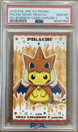 *PSA 10* Pokemon Business Card Poncho Wear Pikachu MEGA Charizard Y POP144 - Image 1