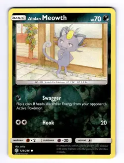 Alolan Meowth SM - Cosmic Eclipse #128 (2019) Common Reverse Holo NM Pokemon - Image 1
