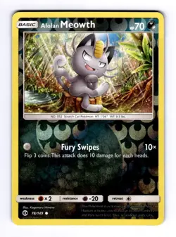 Alolan Meowth SM Base Set #78 (2017) Common Reverse Holo NM Pokemon - Image 1