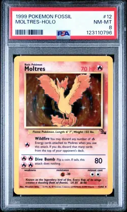 Pokemon 1999 Moltres 12/62 Holo Fossil PSA 8 Super Clean! - Image 1