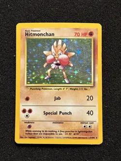 Pokemon Hitmonchan 7/102 Holo 1999-2000 UK 4th Print Base Set HP/DMG - Image 1