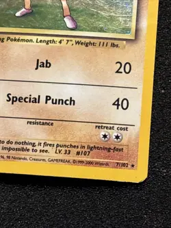 Pokemon Hitmonchan 7/102 Holo 1999-2000 UK 4th Print Base Set HP/DMG - Image 2