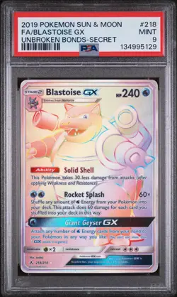 2019 Pokemon Sun & Moon Unbroken Bonds Blastoise GX 218/214 PSA 9 - Image 1