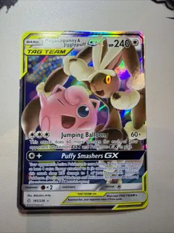 Mega Lopunny & Jigglypuff GX 165/236 Cosmic Eclipse Ultra Rare Pokemon Card - Image 1
